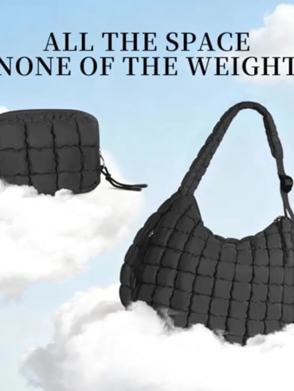 Quilted Puffer Tote Bag with Detachable Pouch Adjustable Shoulder Strap